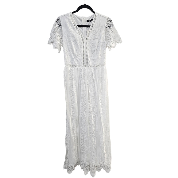 NWT Womens White Floral Lace Maxi Dress Size M Wedding Bridal Party - Picture 1 of 5